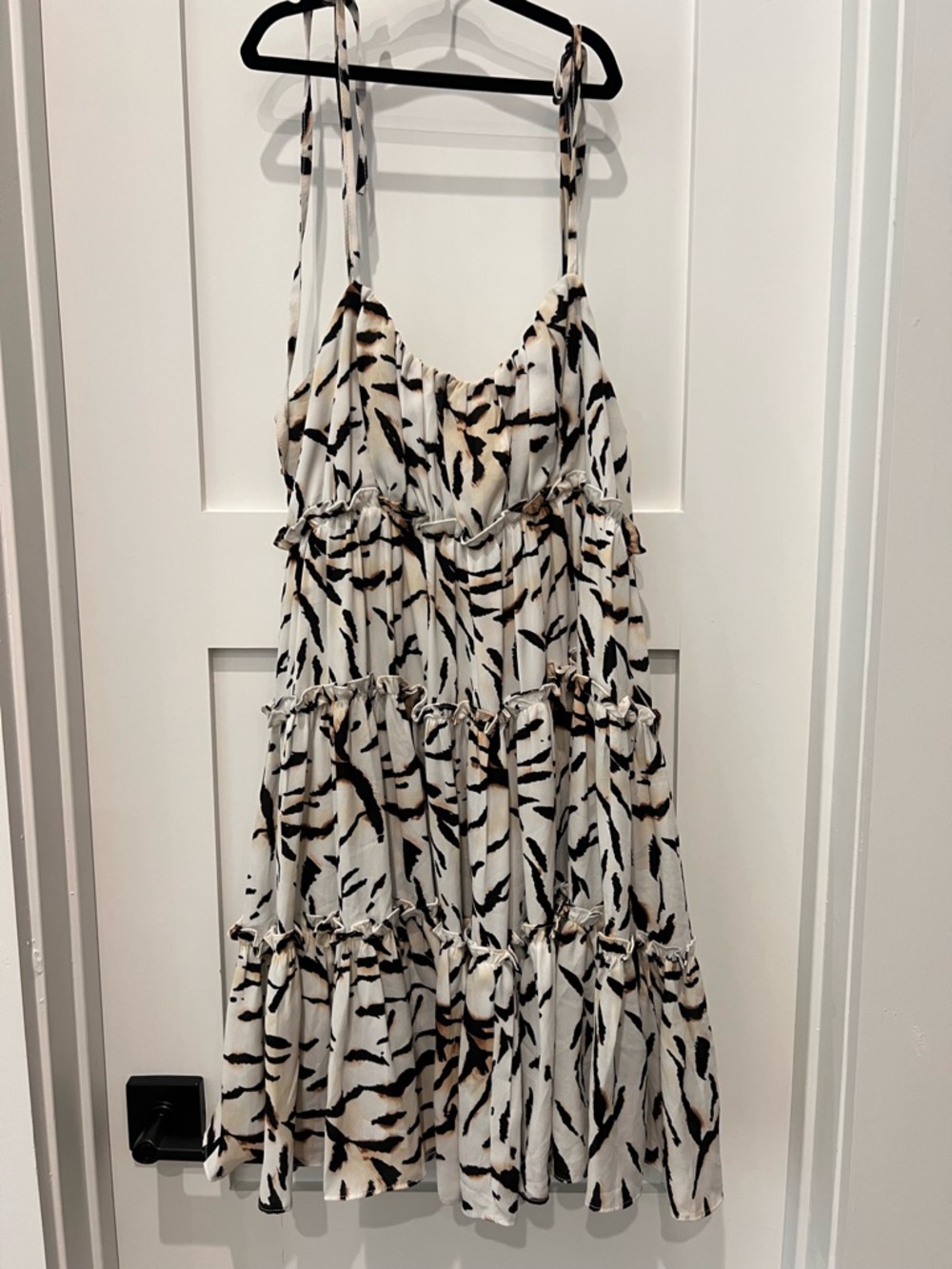 Buddy Love White Tiered Mini Dress with Black & Tan Animal Motif